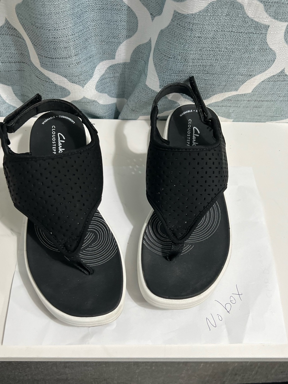 Clarks Black Perforated Thong Sandals with White Sole